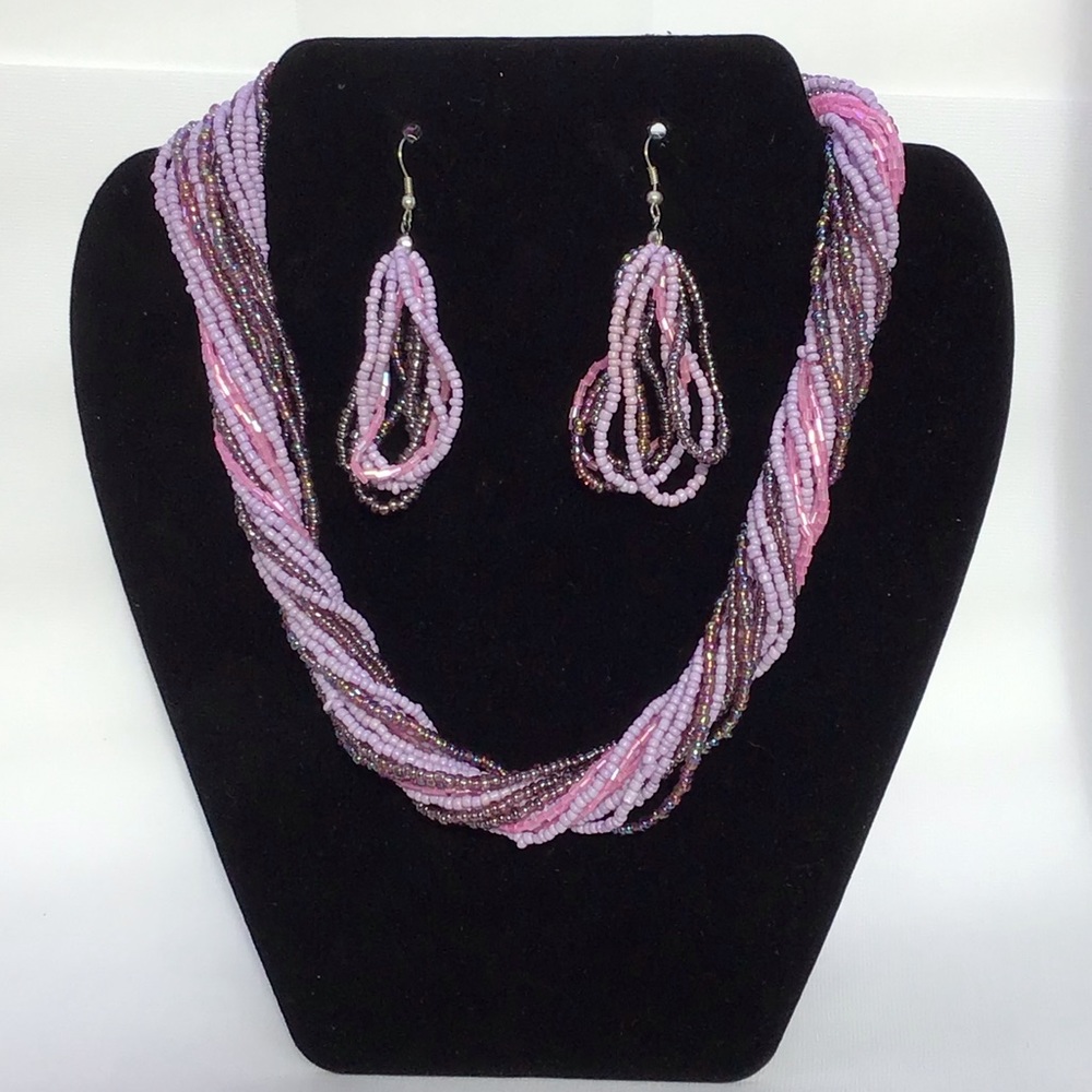 Multi strand necklace with matching earrings